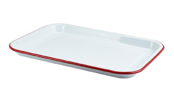 Enamel Serving Tray White with Red Rim 33.5x23.5x2.2cm Enamel Serving Tray White with Red Rim 33.5x23.5x2.2cm